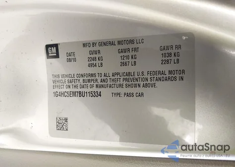 2011 Buick Lucerne Cxl из США, поврежденный, VIN 1G4HC5EM7BU115334